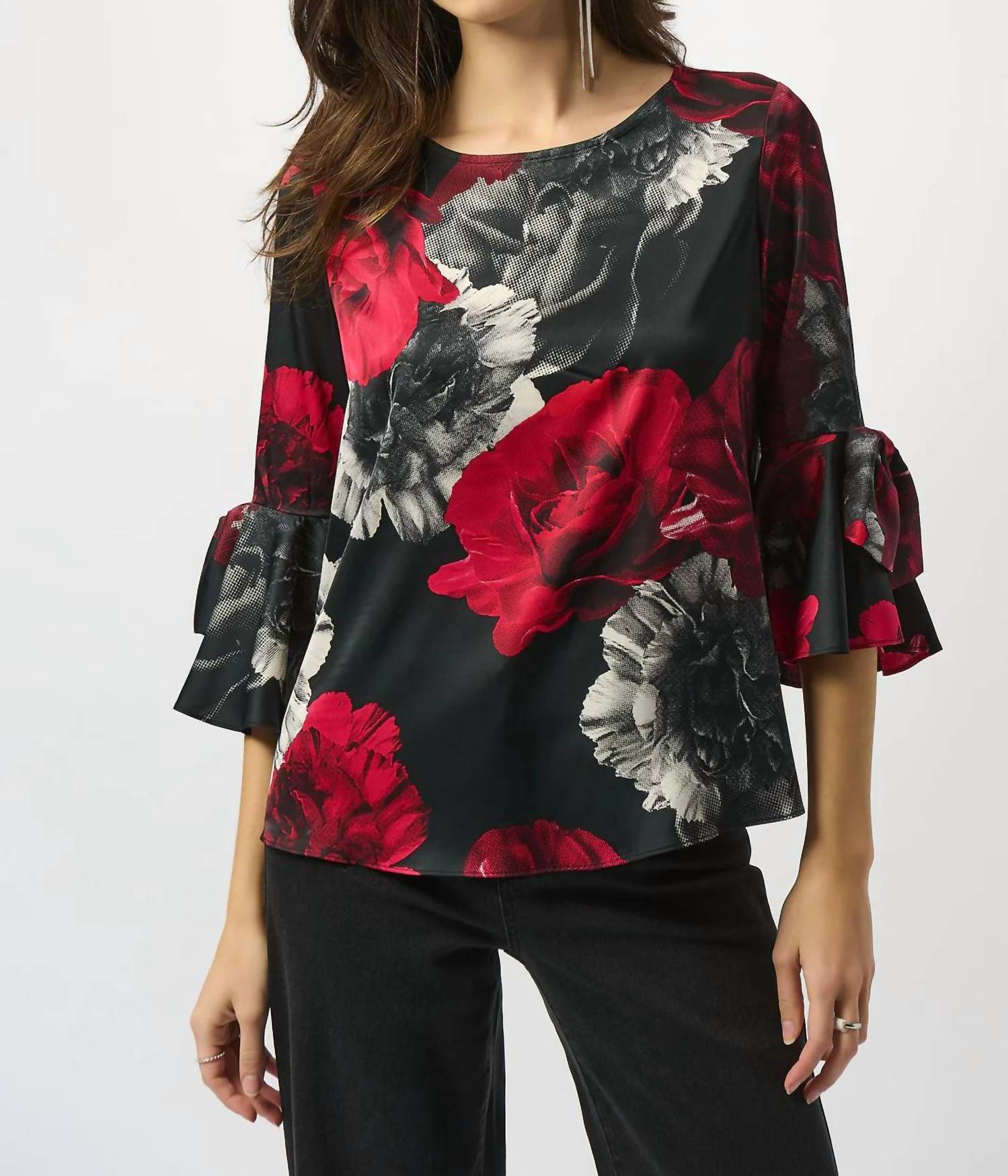 Joseph Ribkoff - Floral Print Boatneck 3/4 Sleeves Top