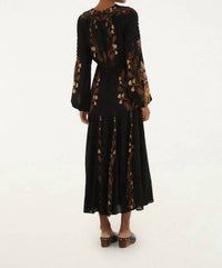 Farm Rio - Berry Garden Long Sleeve Pleated Maxi Dress