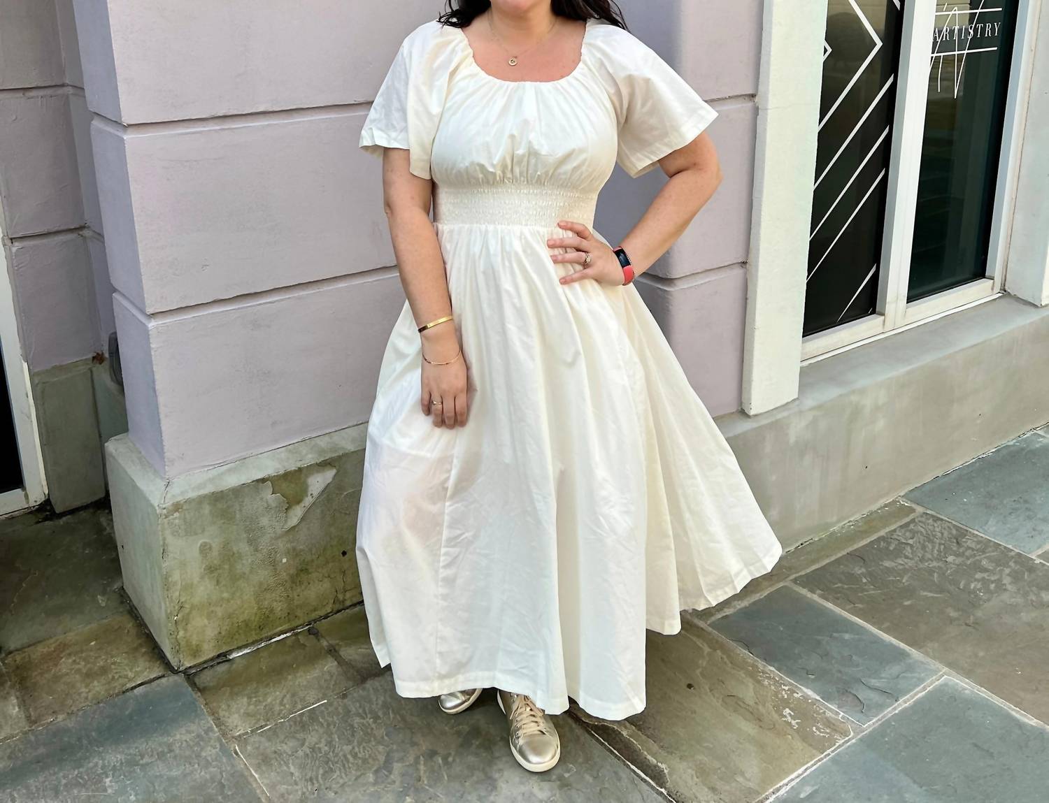Skies Are Blue - Poplin Short Sleeve Midi Dress