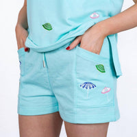 The Royal Standard Monterosso Breathable Shorts in capri blue - women's shorts - detail view