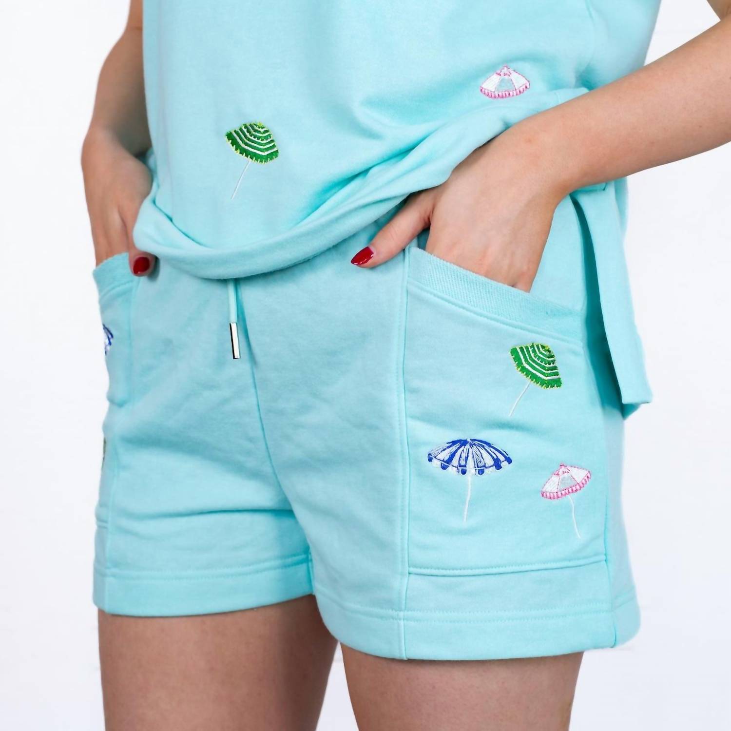 The Royal Standard Monterosso Breathable Shorts in capri blue - women's shorts - detail view
