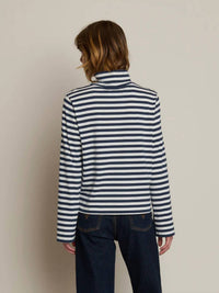 Nation LTD Neo Mock Neck T-shirt in seascape stripe - women's long sleeve top - detail view
