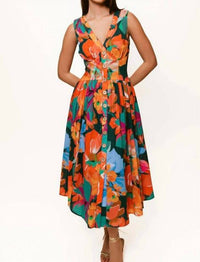 hutch Indy Midi Dress in teal hibiscus floral - women's dress