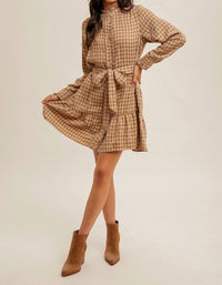 Hem & Thread - Plaid Belted Ruffle Shirt Dress