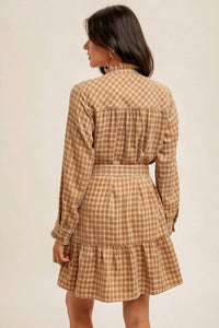 Hem & Thread - Plaid Belted Ruffle Shirt Dress