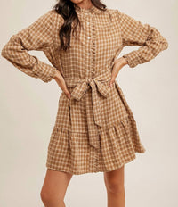 Hem & Thread - Plaid Belted Ruffle Shirt Dress