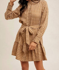 Hem & Thread - Plaid Belted Ruffle Shirt Dress
