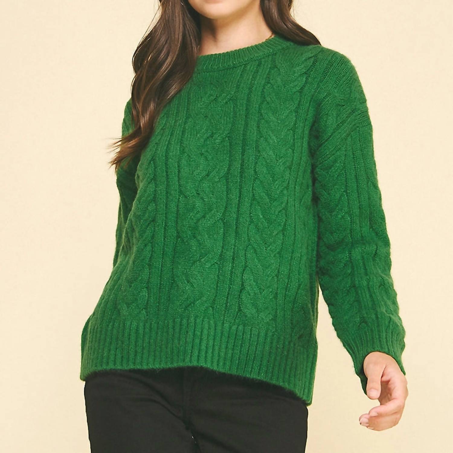 PINCH Cable Knit Sweater in green - women's sweater - detail view
