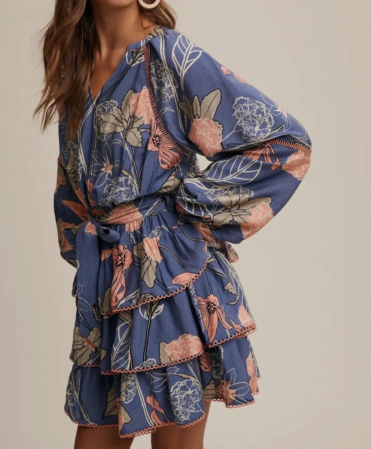 Listicle - Feathered Petal Tiered Mini Dress