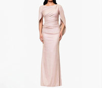 Betsy & Adam - Gracie Metallic Glitter Draped Gown