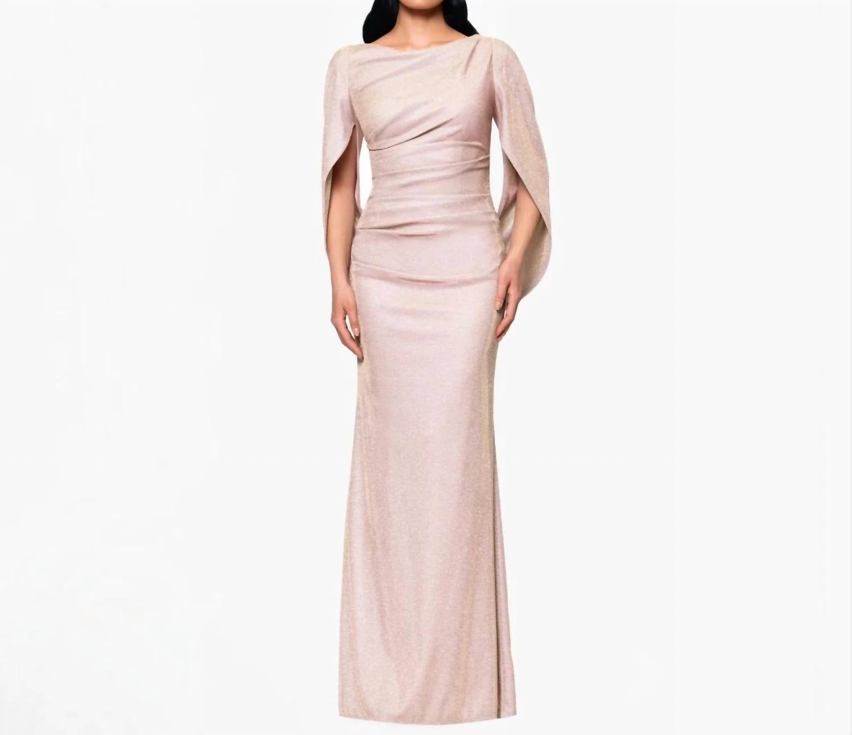 Betsy & Adam - Gracie Metallic Glitter Draped Gown