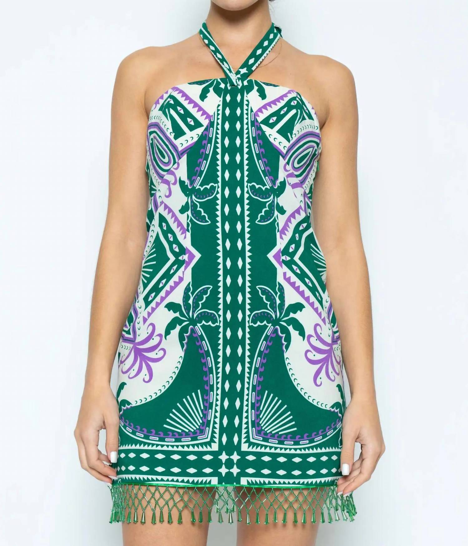 Fore Collection - Halter Bead Hem Mini Dress
