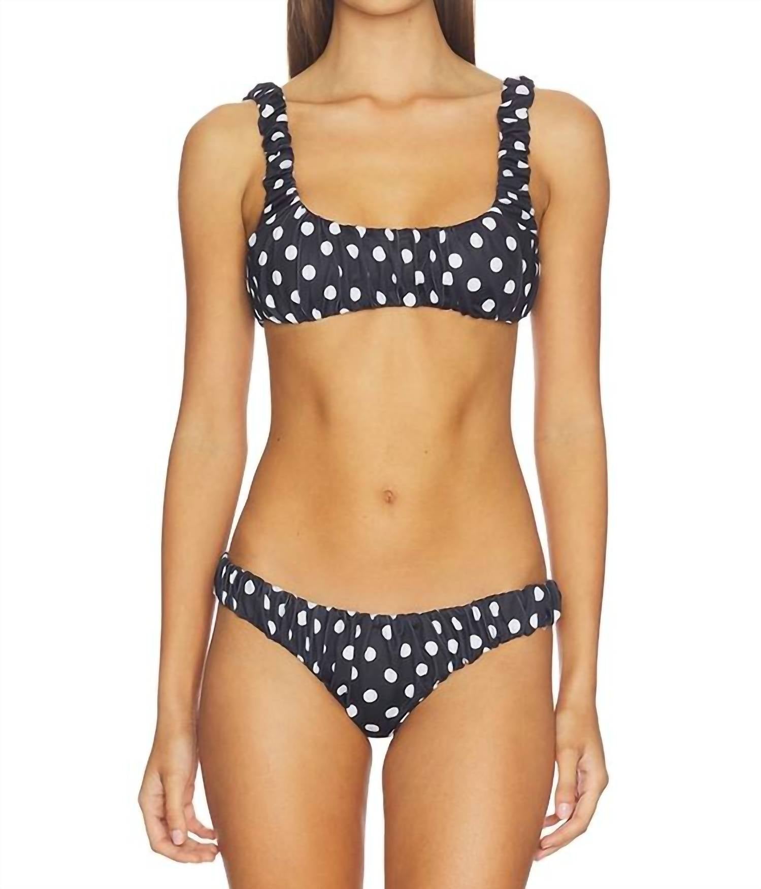 CAROLINE CONSTAS Dorit And Bikini Bottom Top Set in black and ivory polka dot - women's swimwear