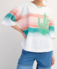 Easel - Graphic Western Soft Washed Cactus Top