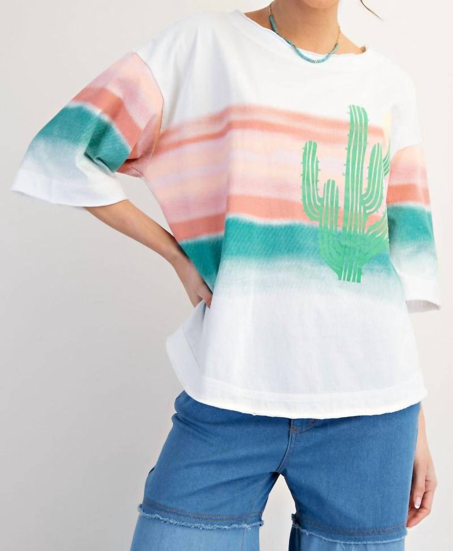 Easel - Graphic Western Soft Washed Cactus Top