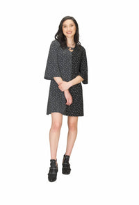 Papillon - Polka Dot V Neck 3/4 Bell Sleeve Dress