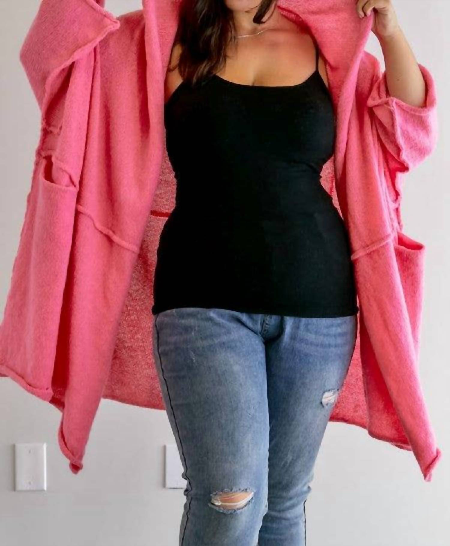 Davi & Dani - Pocket Detailed Longline Cardigan - Plus