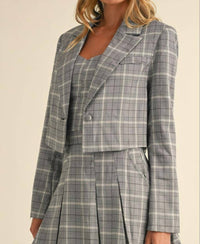 Klesis - Plaid Crop Top, Cropped Blazer, And Pleated Mini Skirt