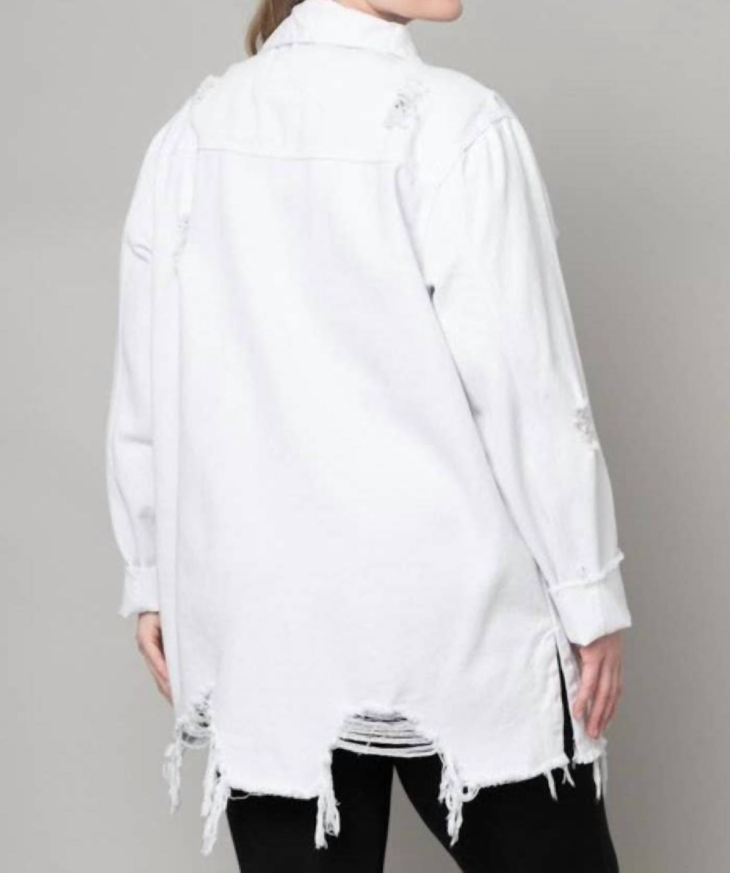Pine Apparel - Distressed Denim Shacket - Plus