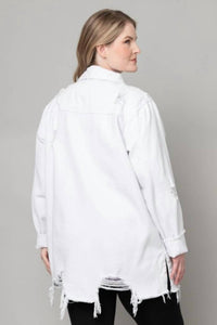 Pine Apparel - Distressed Denim Shacket - Plus