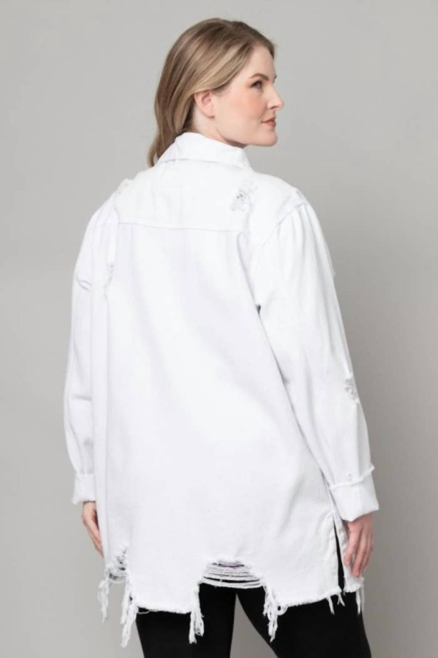 Pine Apparel - Distressed Denim Shacket - Plus