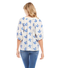 Karen Kane Baylee Floral Embroidered Top in off white and blue - women's blouse - alternate view