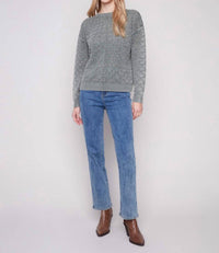 Charlie B - Cotton Blend Pointelle Crew Neck Sweater