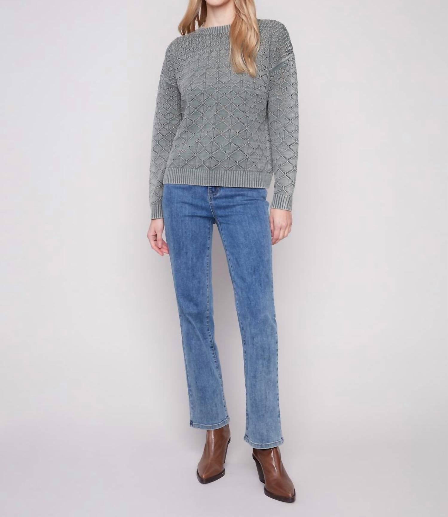 Charlie B - Cotton Blend Pointelle Crew Neck Sweater