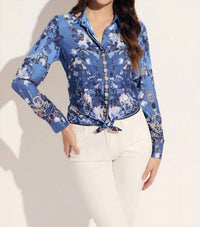 oolala Jewel Floral Blouse in indigo blue - women's blouse