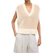 STAUD Americana V-neck Sweater in breeze creme - women's sweater