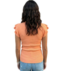 Fate - Ribbed Knit Flutter Sleeve Top
