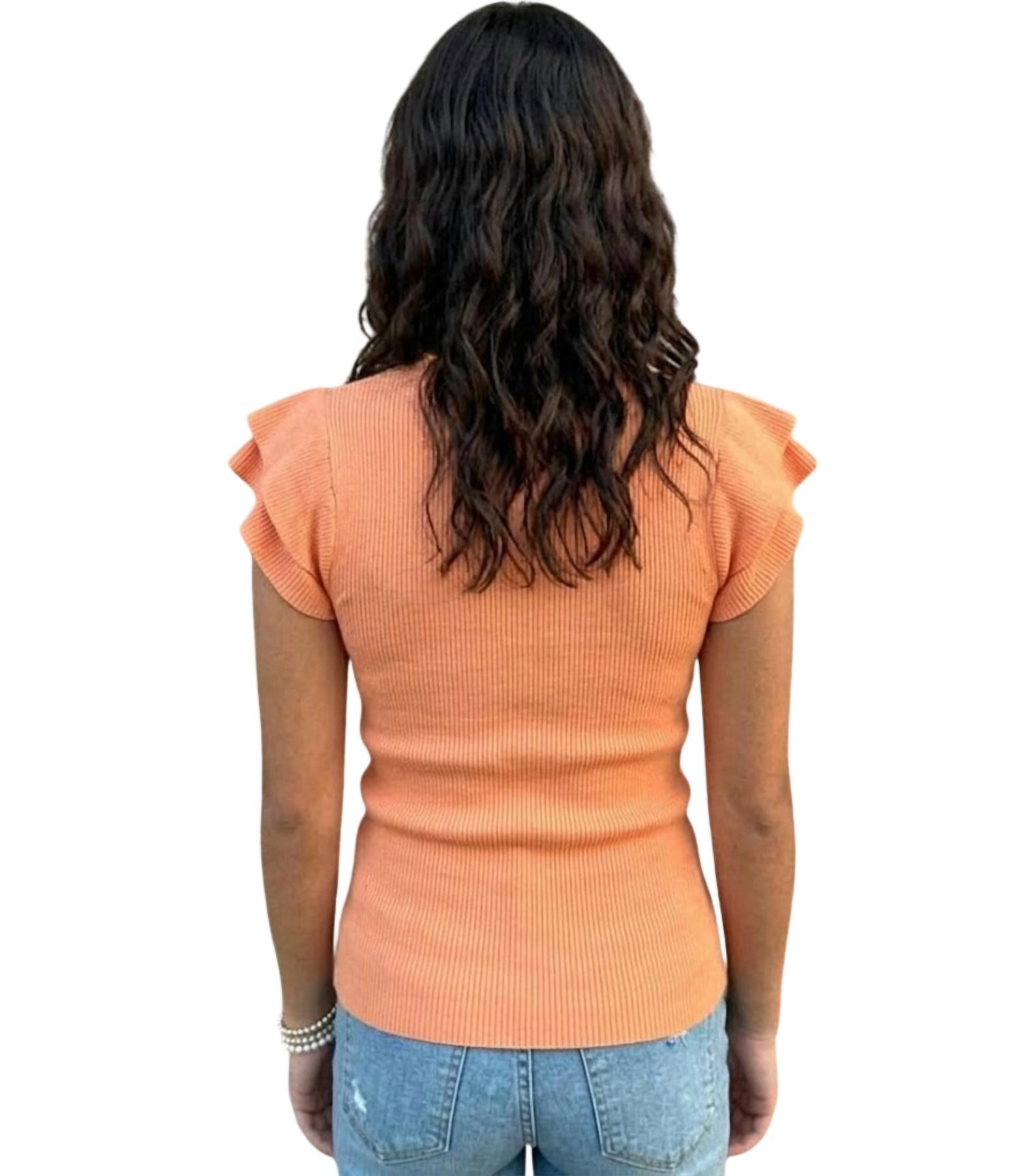 Fate - Ribbed Knit Flutter Sleeve Top