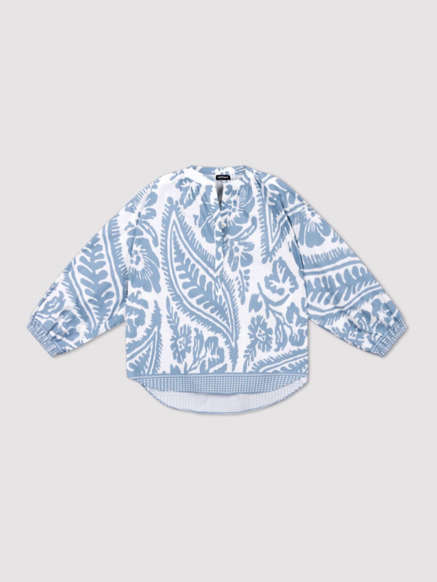 REPEAT cashmere Cotton Oversized Pattern Blouse in denim - women's blouse - view 4