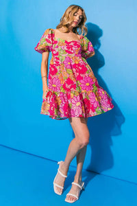 Flying Tomato - Gingham Floral Skater Dress