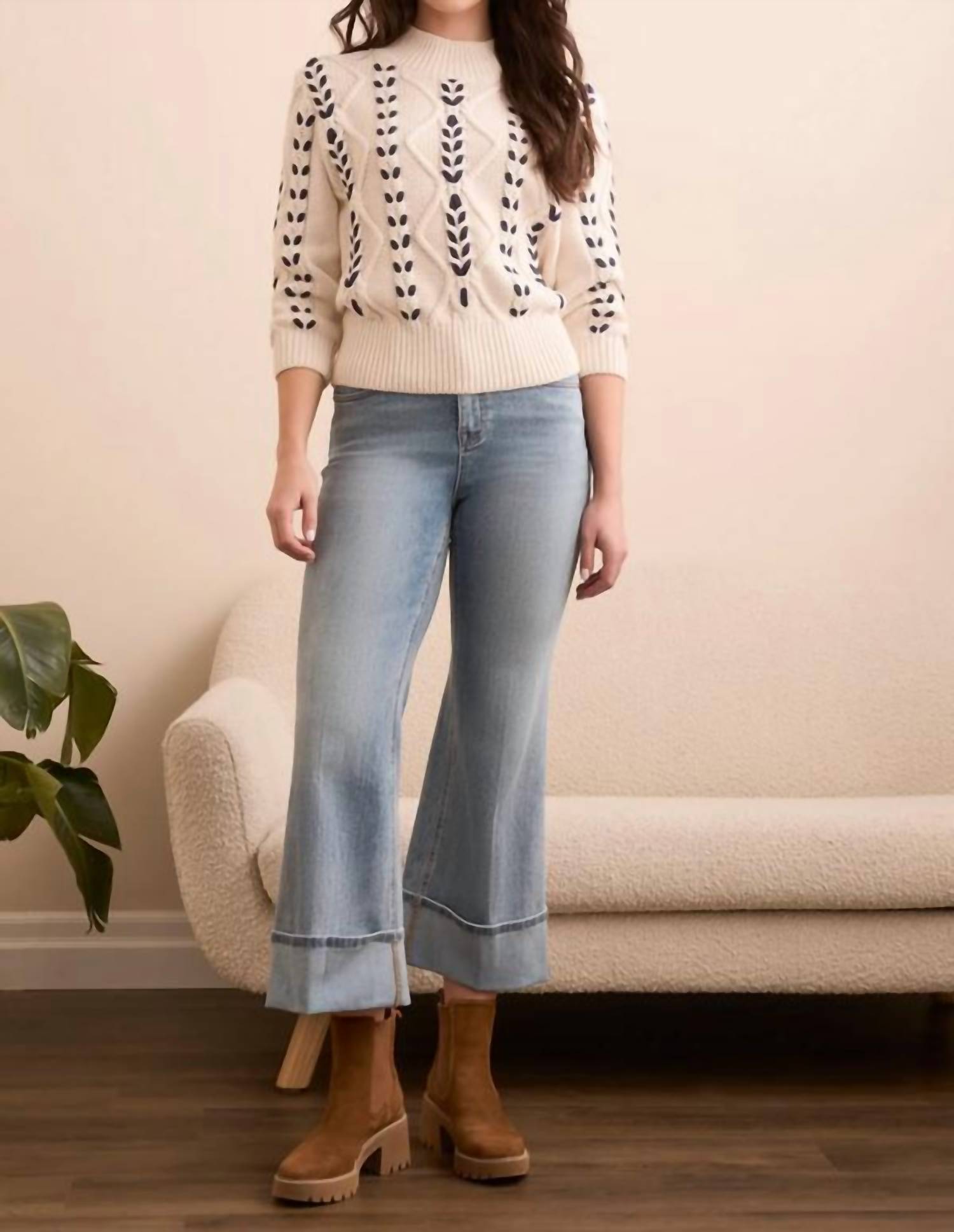 Tribal - Cable Knit Mock Neck Sweater