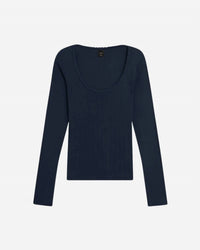Leset - Pointelle Long-sleeve Scoop Neck Top