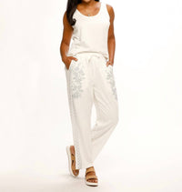 Paparazzi - Linen Blend Wide Leg Embroidered Pant