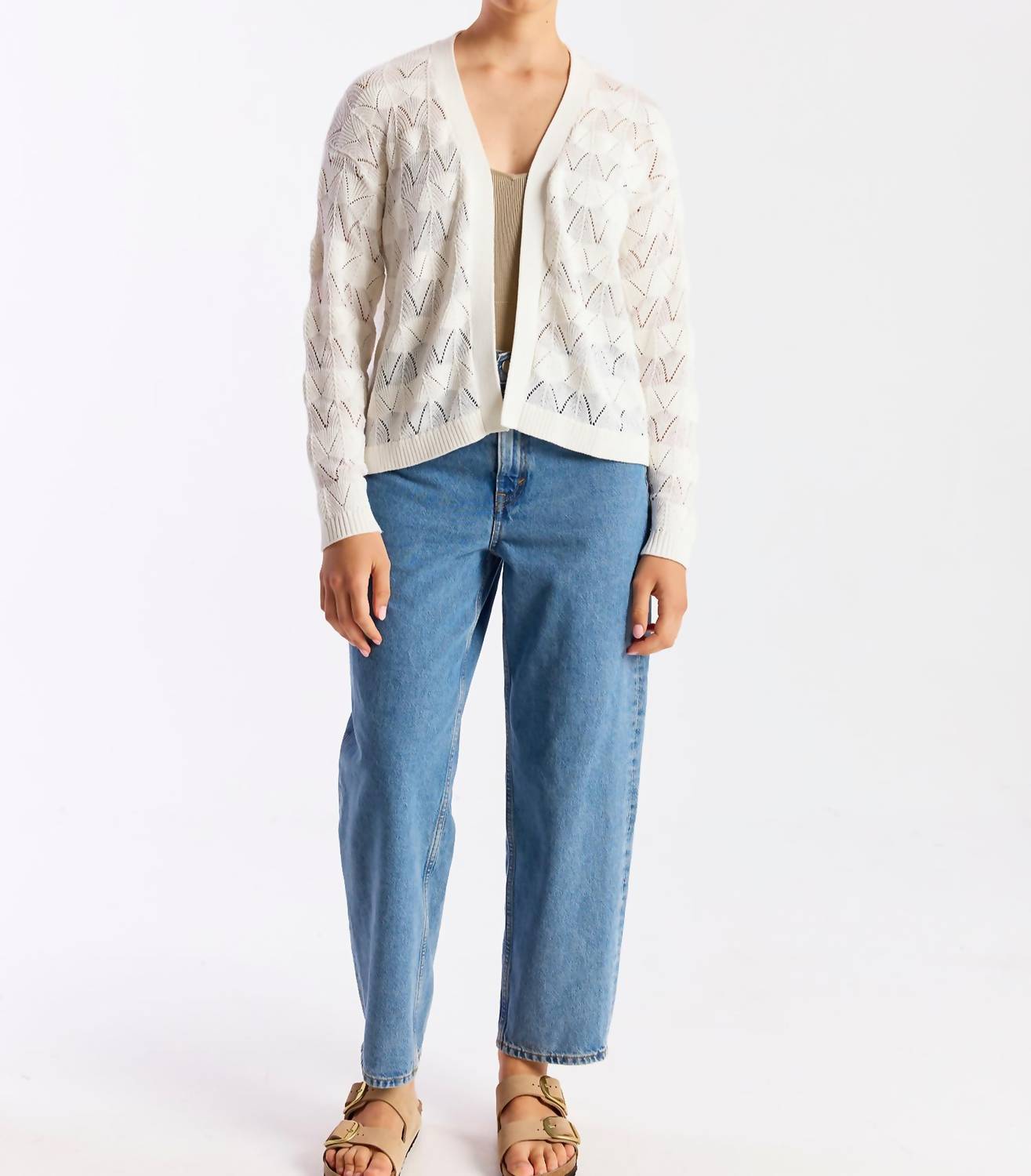 Wispr Chevron Stitch Cardigan in ivory - women's cardigan