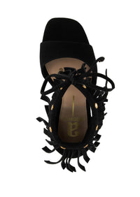 Andrea Women's Fringe And Tassel Sandal in black suede - women's sandal - alternate view