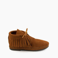 MINNETONKA Women's Classic Fringe Hippy Hardsole Boot in brown - women's shoe - detail view