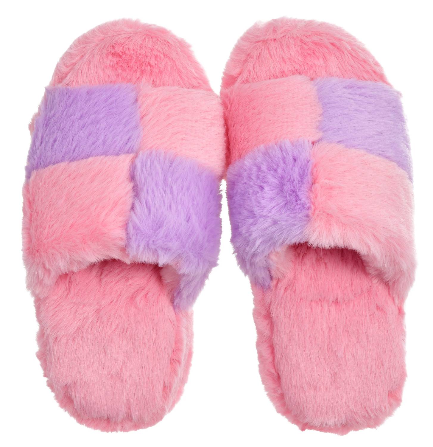 Iscream - Girls' Checkerboard Furry Slippers