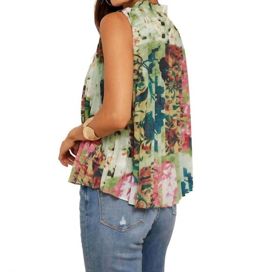 Voy - Floral Neck Tie Sleeveless Top