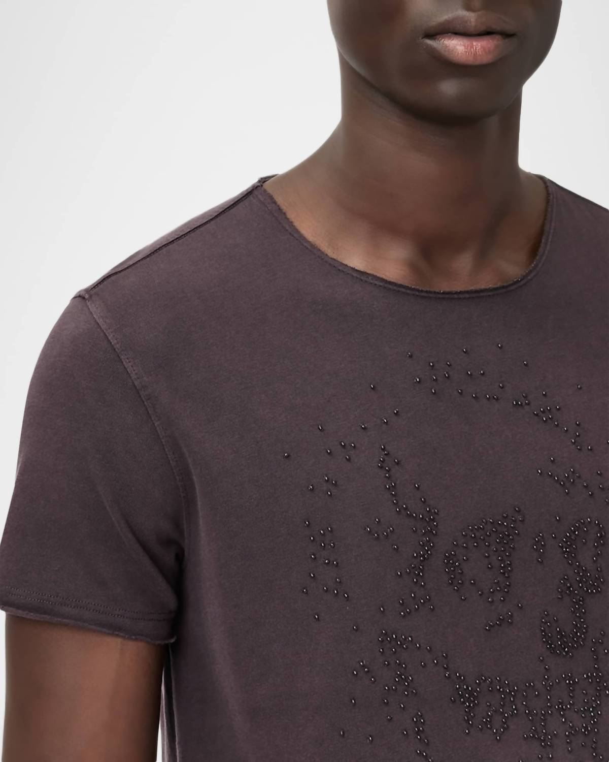 John Varvatos - Short Sleeve Raw Edge Beaded Skull Tee