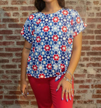 Multiples - Patriotic Short Sleeve Tie Waist Top