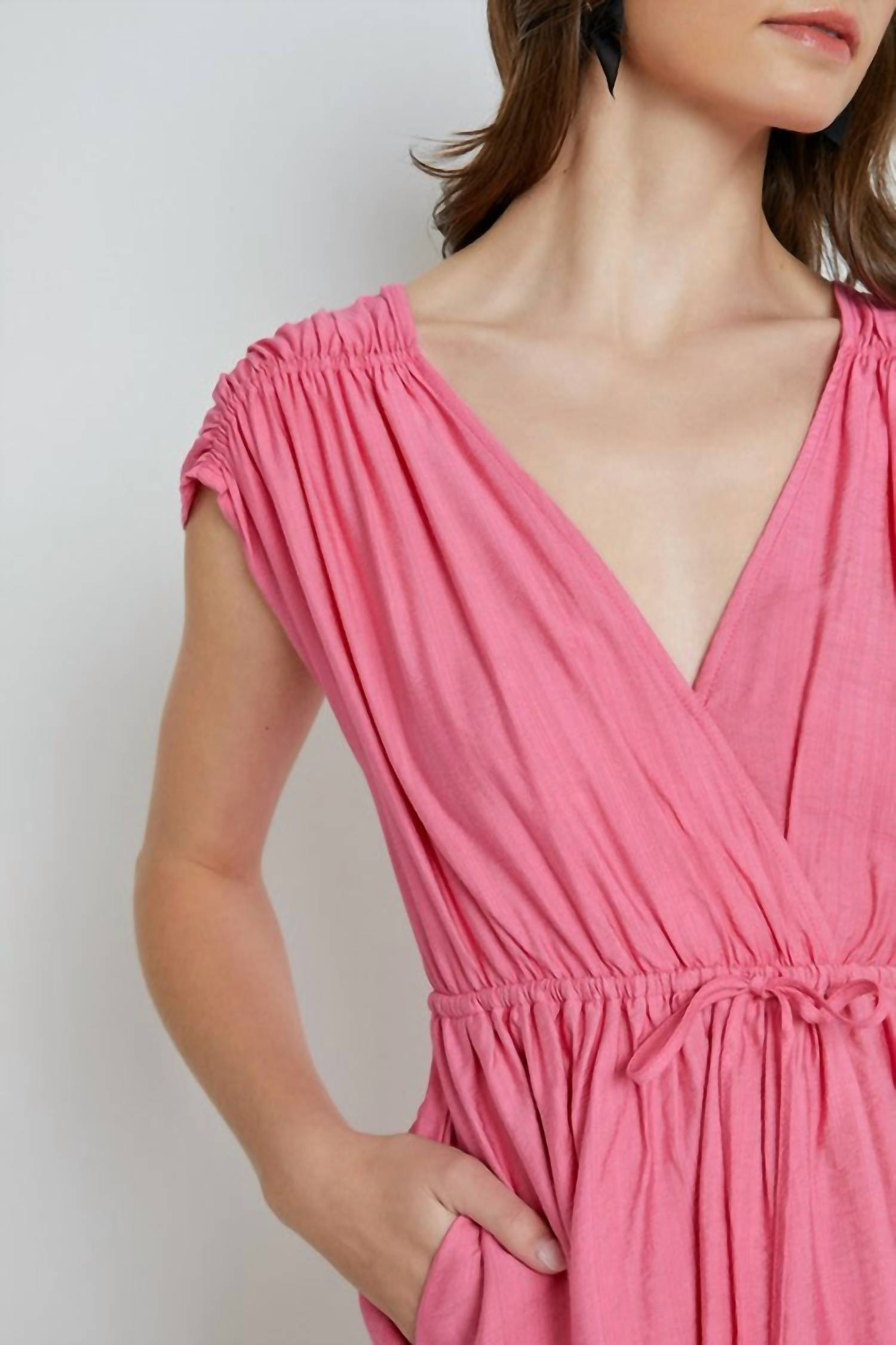 Mustard Seed - Metal Beaded Drawstring Wrap Dress