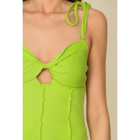Lumiere - Ribbed Knit Mini Tie Strap Twist Front Dress