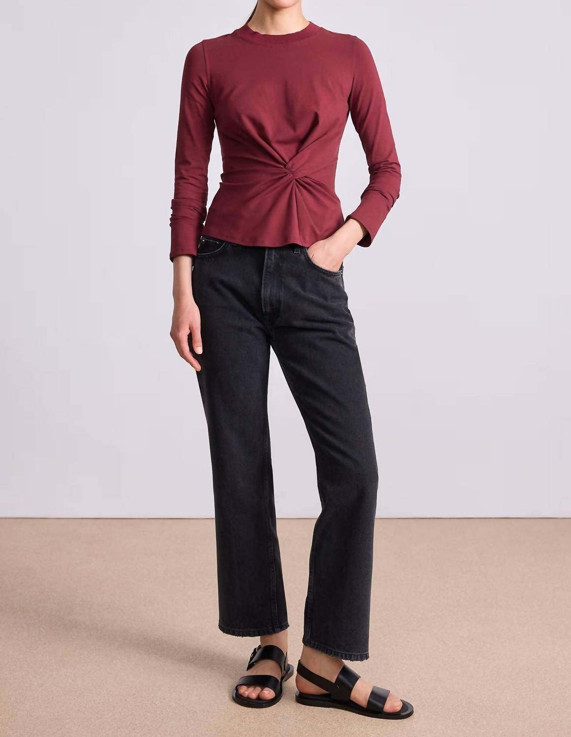 APIECE APART Twist Long Sleeve Volta Top in black cherry - women's long sleeve top - view 5