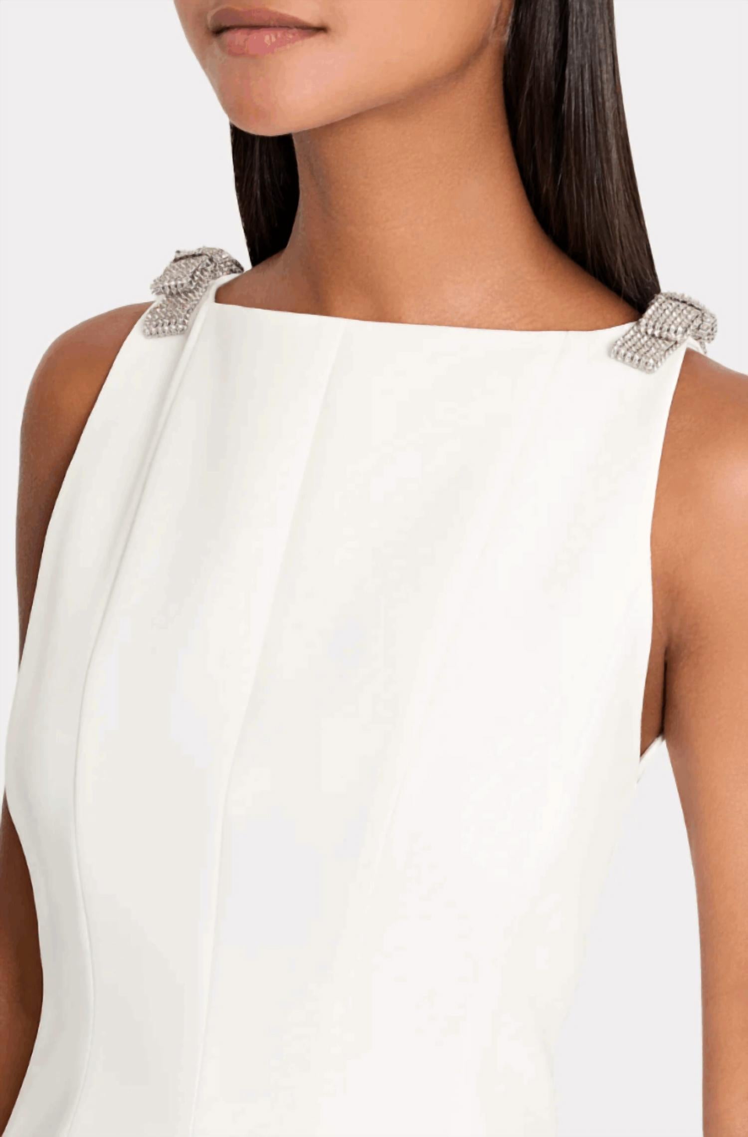 MILLY Ruby Cady Crystal Bow Top in ecru - women's shirt - detail view
