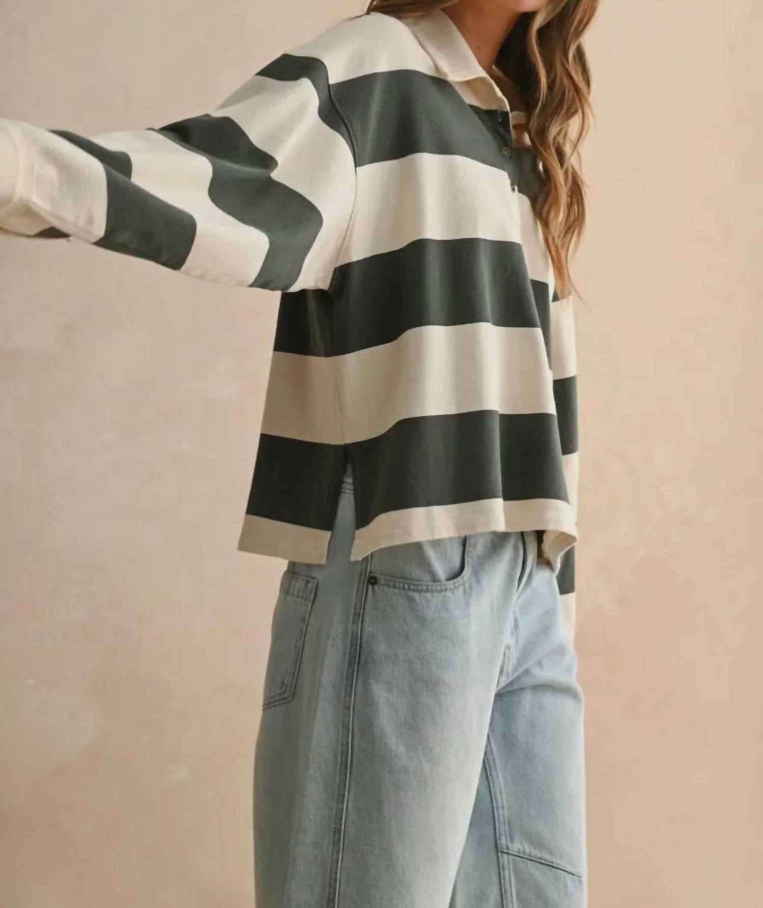 Miou Muse - Long Sleeve Wide Panel Knitted Shirt