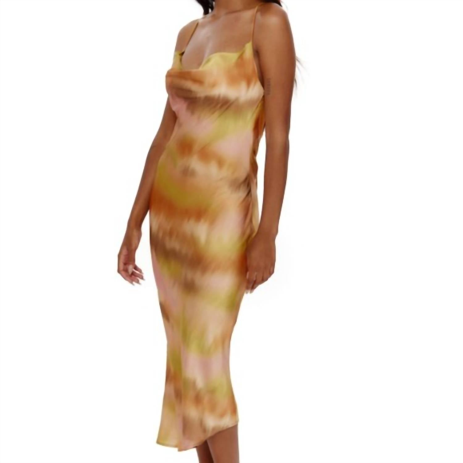 ANOTHER GIRL Asymmetric Cowl Slip Dress in sunset - women's dress - alternate view